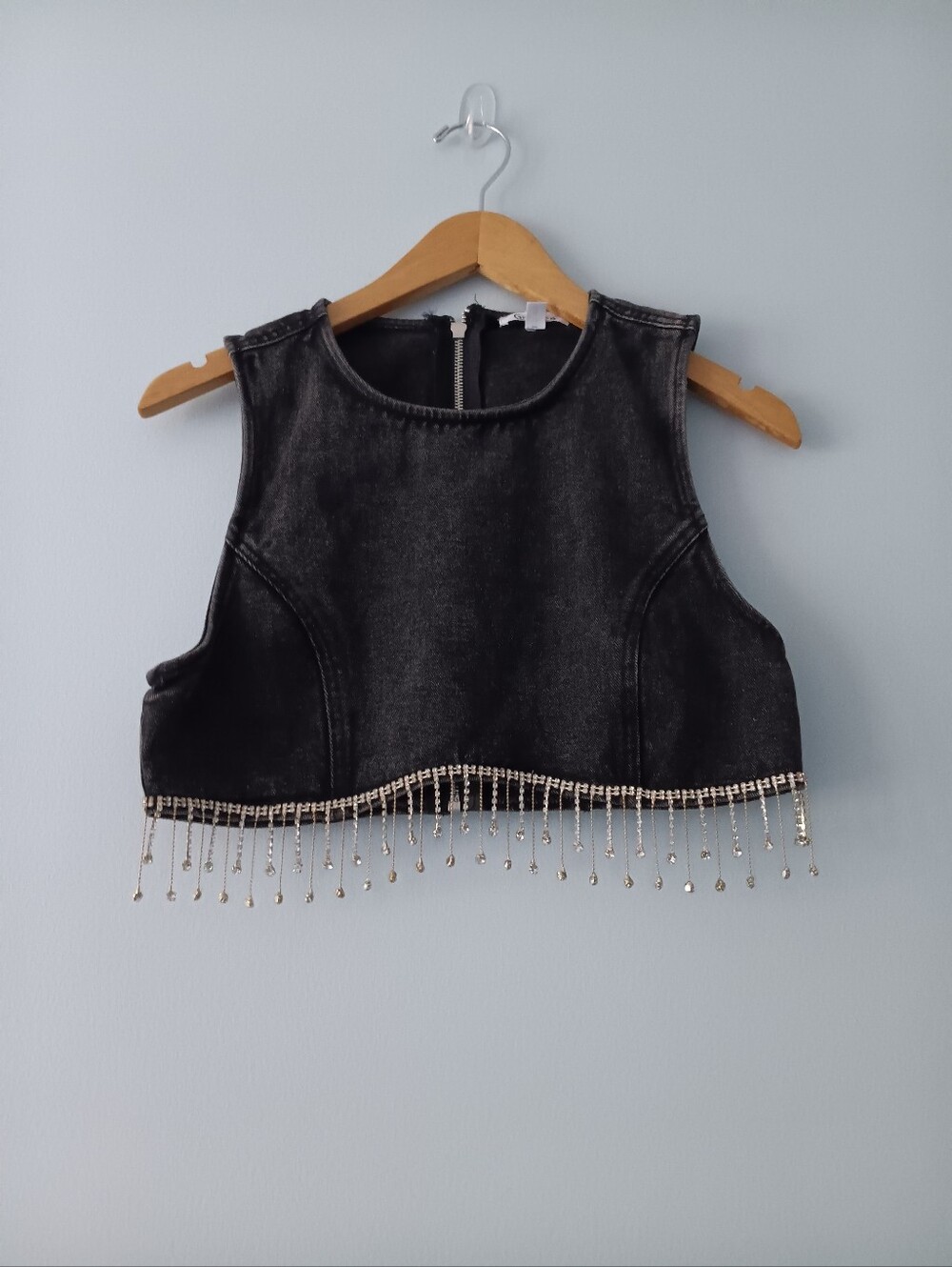 Geegee Black Denim Rinestone Top S